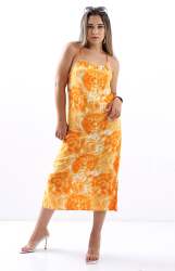 Ladies Sleeveless Floral Dress - Orange - Orange M