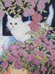 Bead Embroidery Kit White Cat Beaded Cross Stitch Animals Kitten Needlepoint Handcraft Tapestry Kit
