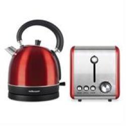 Mellerware Stainless Steel Red Toaster And Kettle Combo Set - The Classic Designed Vibrant Red Brushed Stainless Steel Kettle Has A 1.8L Capacity With