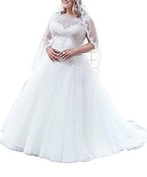 Qing Bridal Dress Sheer Plus Size Wedding Dress Tulle Bridal Gown For Women's 6 White
