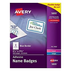 Avery White Adhesive Name Badges 2 Pack Blue Border