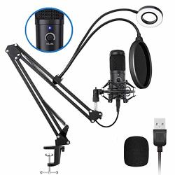 USB Podcast Microphone Kit Nasum 192KHZ 24BIT Plug & Play Condenser Microphone With Sound Card Volume Knob And LED Ring Light For Gaming Recording Voiceover