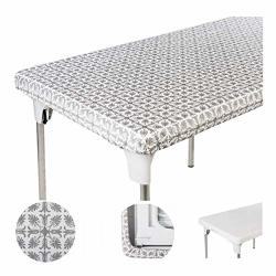 Toptablecloth Plastic Fitted Vinyl Tablecloths Silver Patterned 20 X 48 Inch Home Tablecloth Rectangular Table Cloth Stay Put Elastic Picnic Table Covers For Folding
