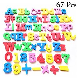 Eva Magnetic Letters And Numbers For Kids Learning In 5 Bright Colors - Alphabet Refrigerator Magnets Magnetic Letters Classroom Set 67 Pcs