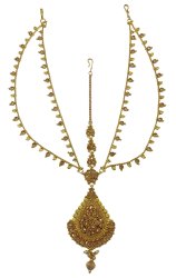 Gold Tone Traditional Indian Women Bridal Wedding Matha Patti Forehead Jewelry IMOJ-BMT15A