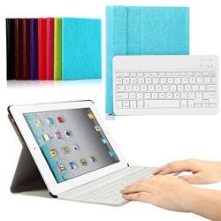 Coastacloud Ipad 2 3 4 Really Thin Smartshell Stand Cover With Magnetically Detachable Wireless Bluetooth Keyboard Case For Apple Ipad 2 3 4 Sky Blue