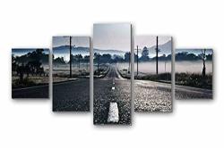 Glitzfas Prints 5 Panel Wall Art Painting - Highway Road Stretch Road Markings Naturistic - Canvas Stretched With Wooden Frame For Home Decor 8"X12"X2+8"X16"X2+8"X20"X1