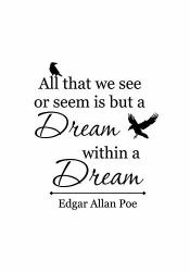 All That We See Or Seem Is But A Dream Inspirational Quote Wall Sticker Writer Poet Saying Vinyl Decal Animal Bird Raven Art Home