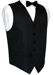 Best Tuxedo Now In Long Length Italian Design Men's Tuxedo Vest Bow-tie & Hankie Set In Black - 4XL LONG