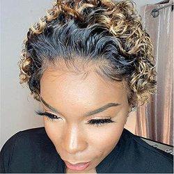 Blonde Pixie Cut Wig 13X1 Pixie Cut Lace Front Wigs Human Hair T30 Short Curly Human Hair Wigs For Black Women Pre Plucked Glueless