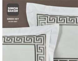 Simon Baker 400TC Egyptian Cotton Greek Key Embroidery Duvet Cover Set - Silver Grey Various Sizes - Silver Grey Super King 260