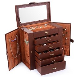 KENDAL Huge Leather Jewelry Box case storage LJC-SHD5BN Brown