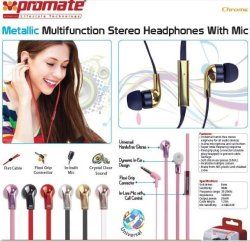 Promate Chrome Metallic Multifunction Stereo Headphones With MIC - Champagne