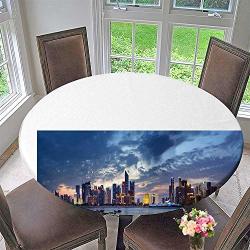 Mikihome Modern Table Cloth The Scenery Of The Qian Tang River Indoor Or Outdoor Parties 59"-63" Round Elastic Edge