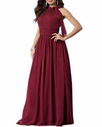 Aofur New Lace Long Chiffon Formal Evening Bridesmaid Dresses Maxi Party Ball Prom Gown Dress Plus Size Large Wine Short Sleeve