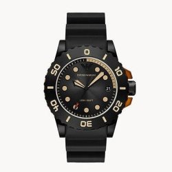 Emporio Armani Three-hand Date Black Polyurethane Band Men's Watch AR11539