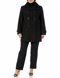Anne Klein Women's Classic Double Breasted Coat Plus Size Black 2X
