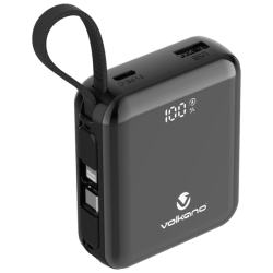 Volkano Solace Series 10 000 Mah Power Bank With Built-in Usb-c & Lightning Cable - Black