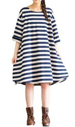Daily Sekitoba-japan.inc One-piece Short Dress For Women Stripes Loose Medium