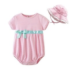 Auro Mesa Newborn Baby Bodysuits With Hat Bow Striped Baby Costume Baby Girl Summer Clothes 3-6M