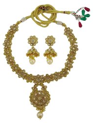 Ethnic Gold Tone Indian Women 2PC Necklace Earring Set Wedding Party Jewelry IMOJ-BNS71B