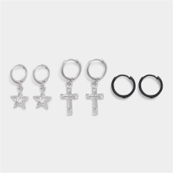 Men&apos S Cross And Star Huggy Multicolour Earring Pack