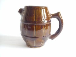 Nos Vintage Ceramic Jug Glazed Pottery Brown Pitcher Barrel Shape