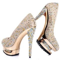 Sexy High Heel Shoes Colorful Crystal High Heels High Platform Ladies Party Pumps - Size 1 To 6