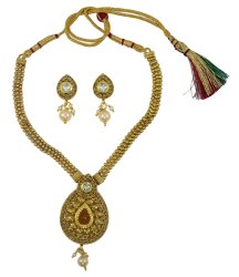 Gold Tone Ethnic Traditional 2PC Necklace Set Indian Bollywood Wedding Jewelry IMOJ-BNS14A