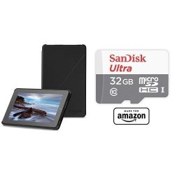 Amazon Fire 7" 2015 Release Case Black And Sandisk 32 Gb Micro Sd Memory Card