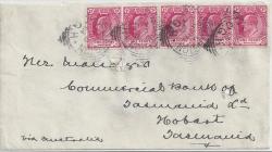 Cape Of Good Hope 1904 Kevii 1D Strip Of 5 On Cover From Wellington For 5D Rate To Tasmania