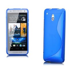 Icues Htc One MINI M4 S-line Tpu Rubber Gel Soft Silicone Case Blue | Screen Protector Included Cover Shell Shookproof
