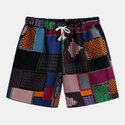 Mens Summer Beach Cotton Printed Drawstring Casual Shorts