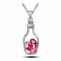 Women's Love Drift Bottle Heart Crystal Pendant Necklace Women's Necklace Pendant Red