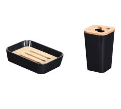 Black Toothbrush Holder And Soap Holder With Bamboo Lid