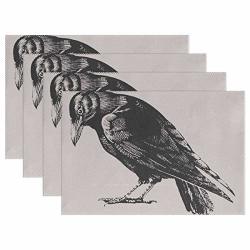 Ntsee Placemat Set Of 1 4 6 Heat Resistant Placemat Dining Table Decoration Durable Polyester Kitchen Table Mats Placemat 12X18 In Crow Raven