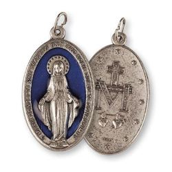 4.5CM Large Miraculous Medal With Blue Inlay