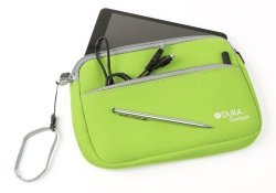 Duragadget Bright Green Travel Water Resistant Neoprene Case With Front Storage Pocket - Suitable For Kobo Aura HD Onyx Black & Kobo Forma