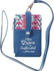His Grace Is Sufficient 2 Corinthians 12:9 Blue Id Card Holder Leather Fine Binding