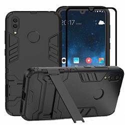 Fadream For Huawei Y7 2019 Case 2 In 1 Shockproof Hybrid Dual Layer Heavy Duty Protective Kickstand Cover With Tempered Glass Screen Protector For Huawei Y7 2019 Black