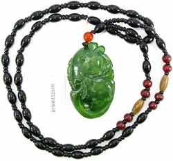 1.9" China Certified Nature Hetian Nephrite Green Jade Fortune Fish Double Hand Caved Necklace Pendant 2546