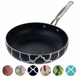 Decorative Non Stick Frying Pans - Deep Skillets Induction Ready Hard Anodized 3 Layers Marble Coating 9.5 Inch Pan For Cooking Or Baking On