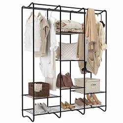 LANGRIA Large Free-standing Closet Garment Rack Made Of Sturdy Iron With Spacious Storage Space 8 Shelves Clothes Hanging Rods Heavy Duty Clothes Organizer For
