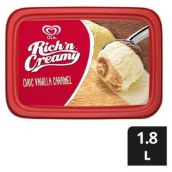 Rich N Creamy Chocte Vanilla & Caramel Flavoured Ice Cream Tub 1.8L