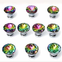 Aygyiyh 10 Pieces Of Colored Crystal Drawer Handles Widely Used In Cabinets Wardrobes Dressing Tables Boxes Bookcases Etc. Purple Gold Flower Handle -30MM