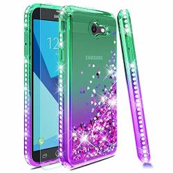 Samsung Galaxy J3 2017 Case Galaxy J3 Emerge prime eclipse express Prime 2 J3 Luna Pro amp Prime 2 Phone Case W Tempered Glass Screen Protector Glitter Quicksand Diamond