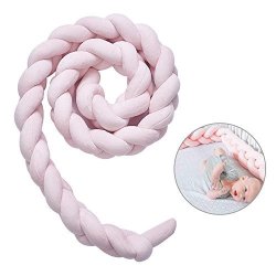 Aolvo Braided Crib Bumper Baby Bed Rail Bumper Knotted Plush Nursery Anti-collision Fence Cradle Safety For Decor Newborn Infant Gift 2M Pink