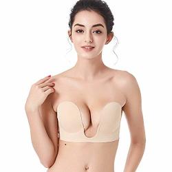 Outry Strapless Sticky Invisible Bra Reusable Adhesive Backless Bra Push Up Deep U Invisible Bra For Women Nude Cup A