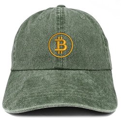 Bitcoin Embroidered Washed Cotton Adjustable Cap - Dark Green