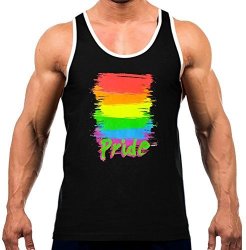 Men's Rainbow Gay Pride Tee White Trim Black Tank Top Small Black